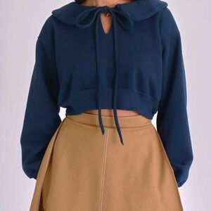 Navy Blue Women's Sweatshirt with Bow Detail